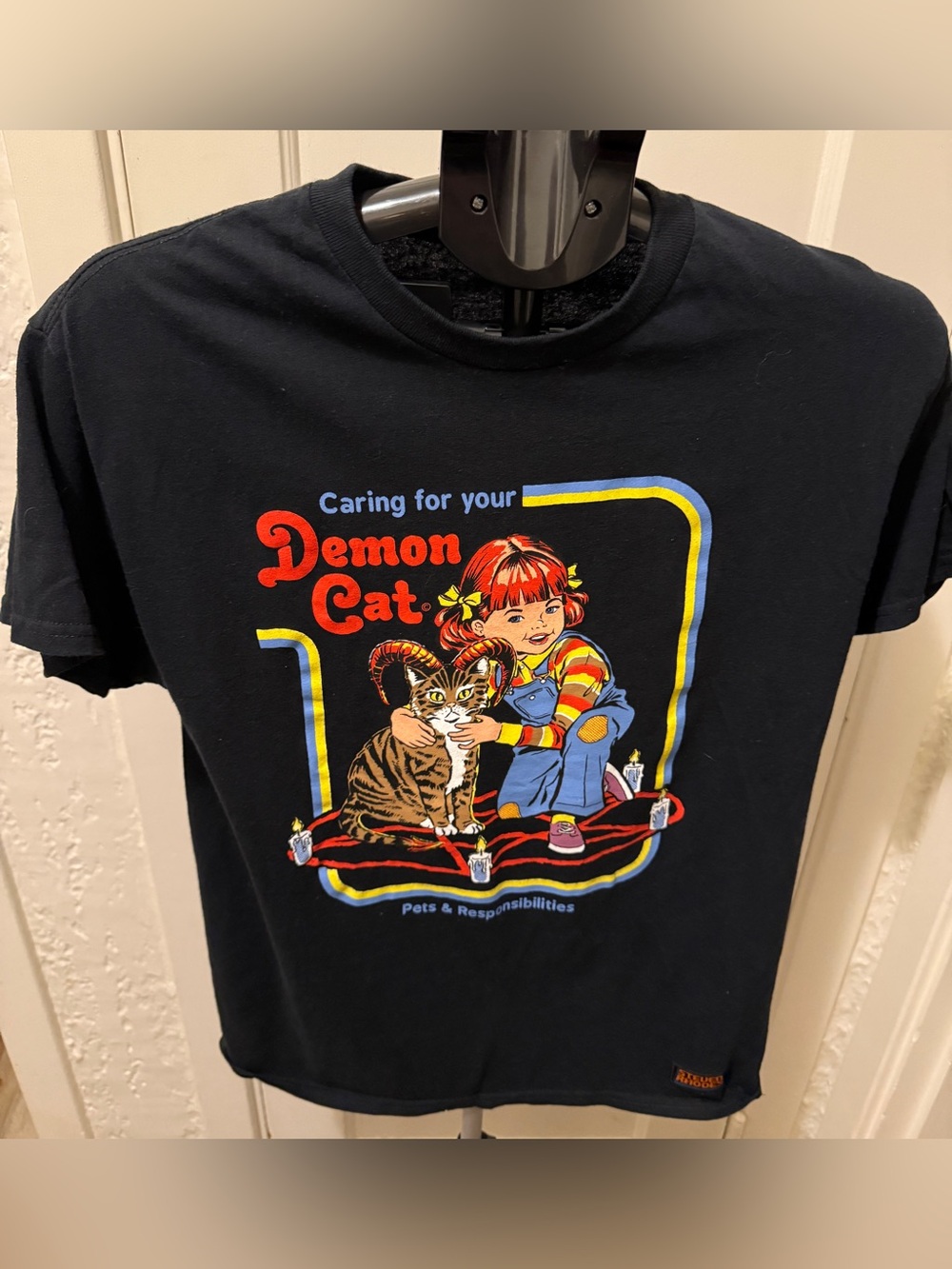 Steven Rhodes Demon Cat Graphic Tee - Black with Colorful Print
